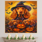 Irish Setter Dog Halloween Canvas Wall Art with Pumpkins and Witch Hats Rustic Fall Farmhouse Decor on Ready to Hang 1.5" Thick Canvas Wrap, Floating Framed Canvas, Flat Rolled Canvas